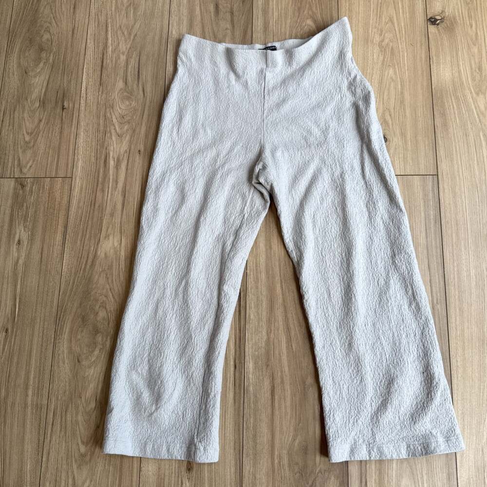 Eileen Fisher Women Charcoal Gray Boiled Wool Wide Leg Crop Pants Petite Large